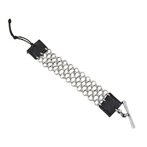 Lucky Brand Unisex Chunky Silver Mesh Link and Leather Toggle Bracelet